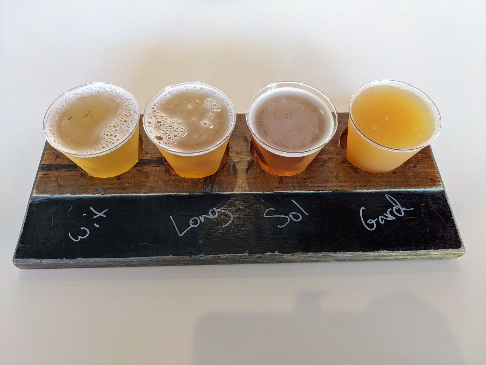 Flight of tasters on the bar